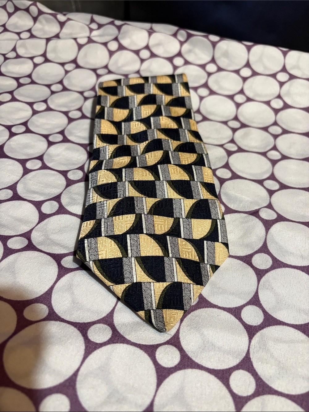 Men's Black and Gold Geometric Silk Tie